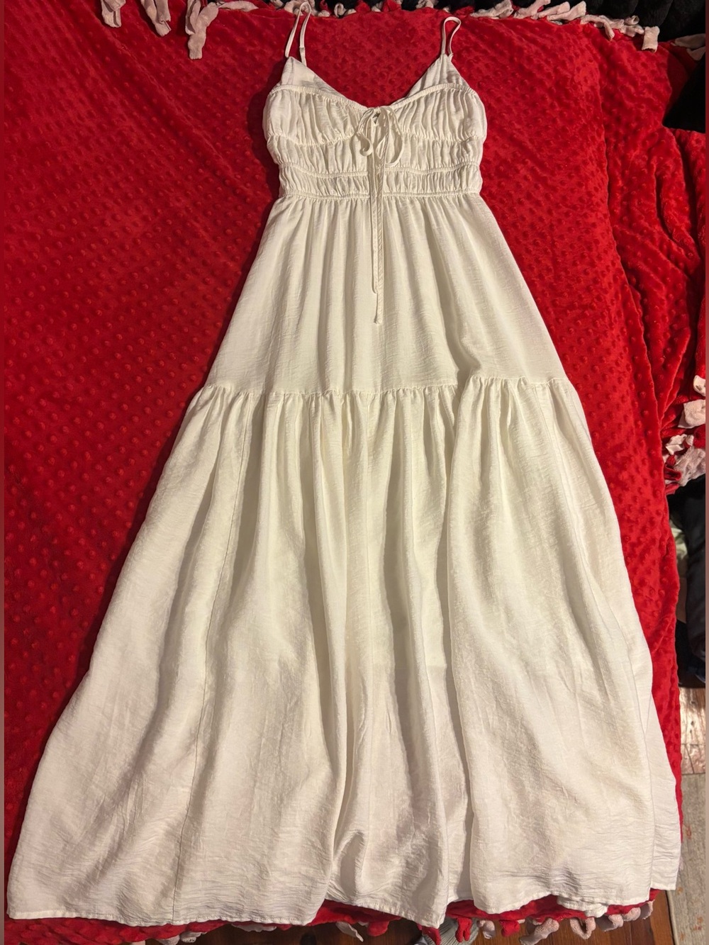 White Smocked Bodice Spaghetti-Strap Maxi Dress